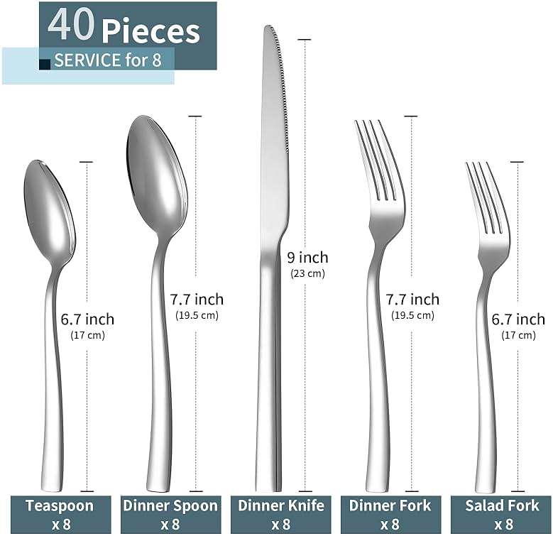 Silverware Set for 8, Briout 40 Piece Flatware Cutlery Set Stainless Steel Luxury Square Tableware Thick Knife Fork Spoon for Home Kitchen Restaurant Wedding, Mirror Polished, Dishwasher Safe - Image 3