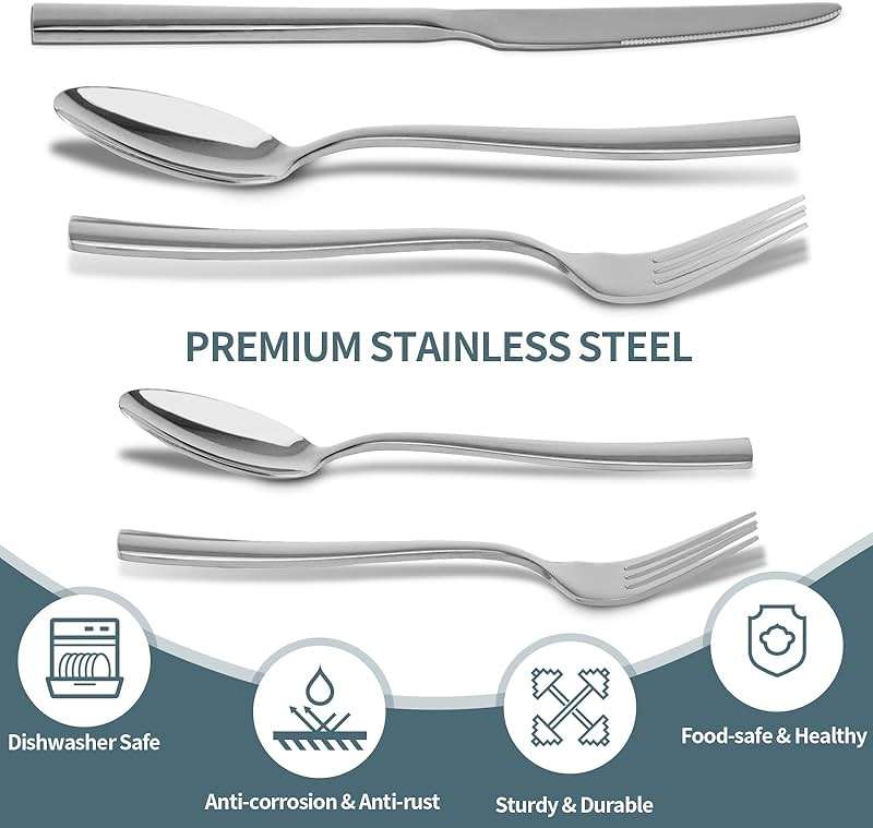 Silverware Set for 8, Briout 40 Piece Flatware Cutlery Set Stainless Steel Luxury Square Tableware Thick Knife Fork Spoon for Home Kitchen Restaurant Wedding, Mirror Polished, Dishwasher Safe - Image 4