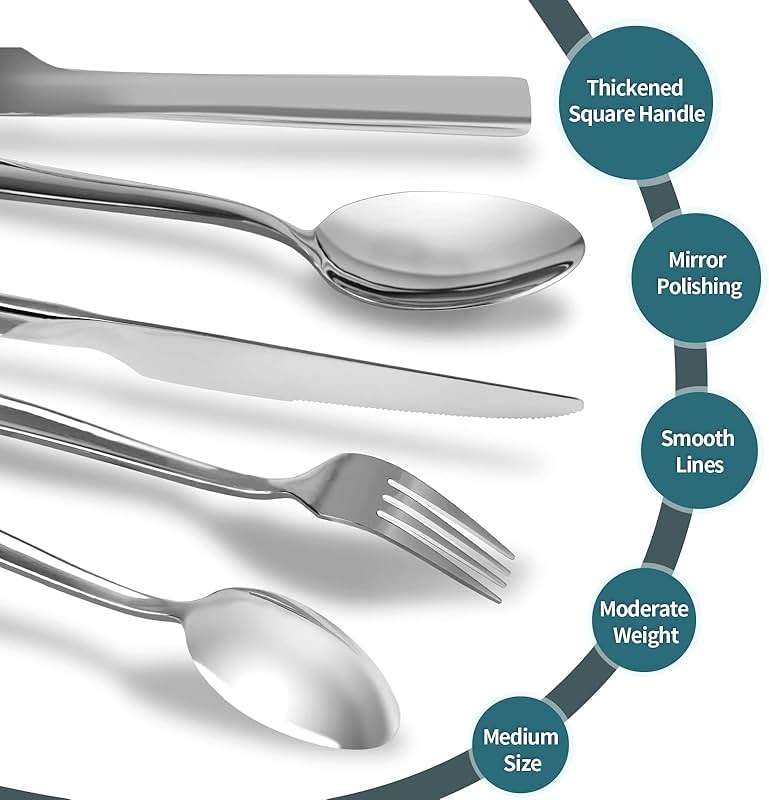 Silverware Set for 8, Briout 40 Piece Flatware Cutlery Set Stainless Steel Luxury Square Tableware Thick Knife Fork Spoon for Home Kitchen Restaurant Wedding, Mirror Polished, Dishwasher Safe - Image 5