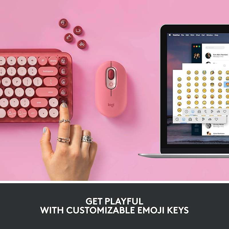 Logitech POP Keys Mechanical Wireless Keyboard with Customizable Emoji Keys, Durable Compact Design, Bluetooth or USB Connectivity, Multi-Device, OS Compatible - Heartbreaker Rose - Image 3