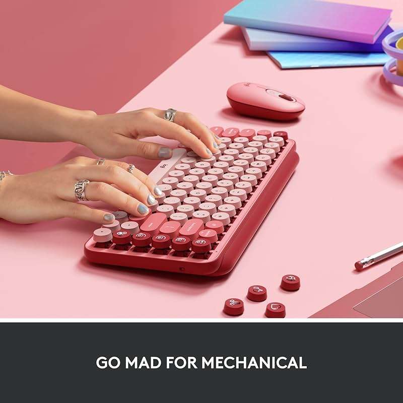 Logitech POP Keys Mechanical Wireless Keyboard with Customizable Emoji Keys, Durable Compact Design, Bluetooth or USB Connectivity, Multi-Device, OS Compatible - Heartbreaker Rose - Image 5