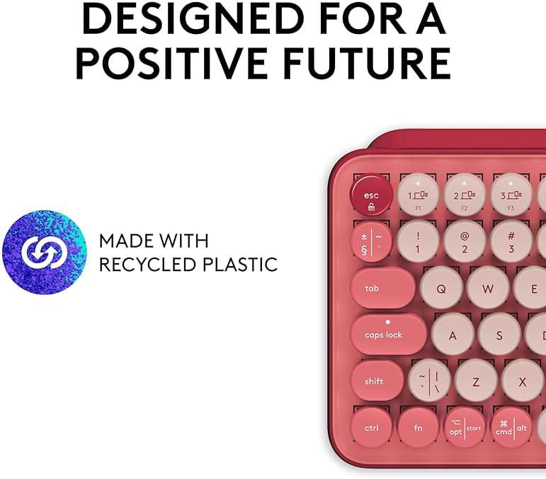 Logitech POP Keys Mechanical Wireless Keyboard with Customizable Emoji Keys, Durable Compact Design, Bluetooth or USB Connectivity, Multi-Device, OS Compatible - Heartbreaker Rose - Image 6