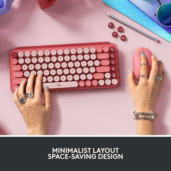 Logitech POP Keys Mechanical Wireless Keyboard with Customizable Emoji Keys, Durable Compact Design, Bluetooth or USB Connectivity, Multi-Device, OS Compatible - Heartbreaker Rose - Image 8