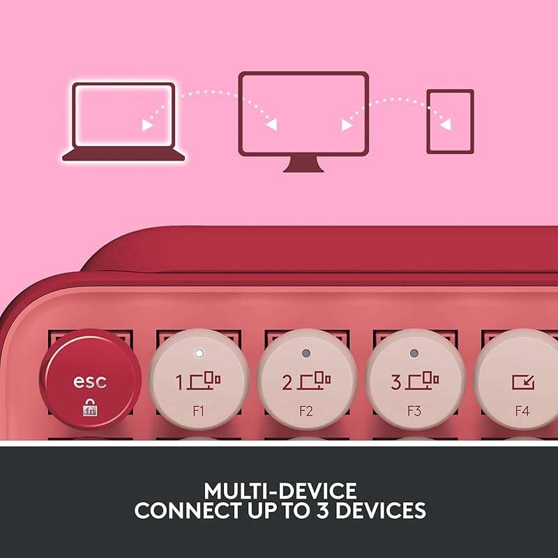 Logitech POP Keys Mechanical Wireless Keyboard with Customizable Emoji Keys, Durable Compact Design, Bluetooth or USB Connectivity, Multi-Device, OS Compatible - Heartbreaker Rose - Image 9