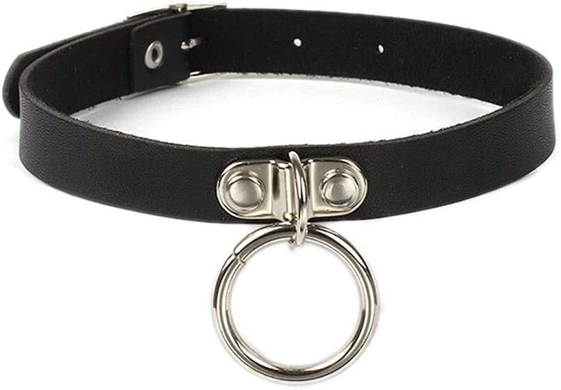 Shegirl Gothic Choker Necklace Black Geometric Leather Collar Necklace Fashion Punk Jewelry for Women (Ring) - Image 1