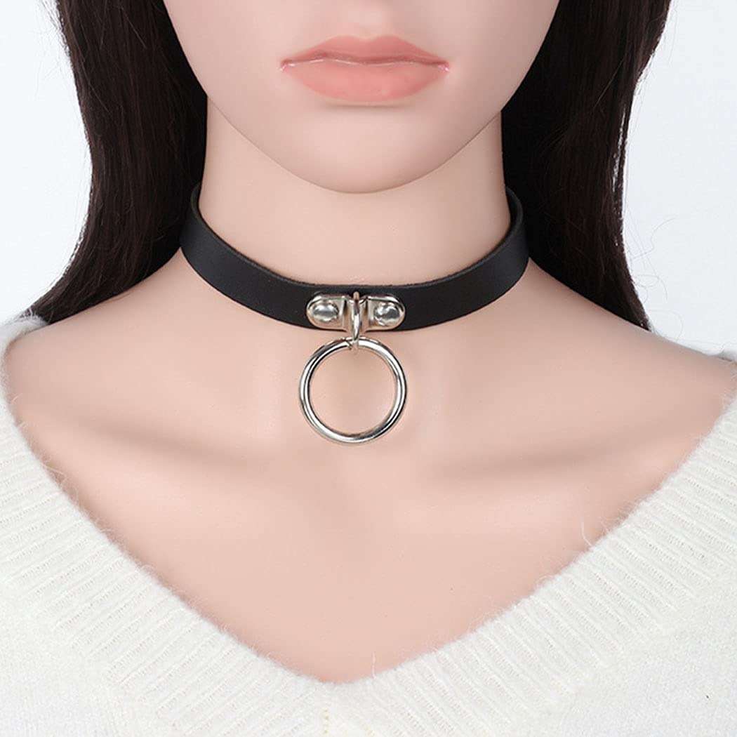Shegirl Gothic Choker Necklace Black Geometric Leather Collar Necklace Fashion Punk Jewelry for Women (Ring) - Image 3