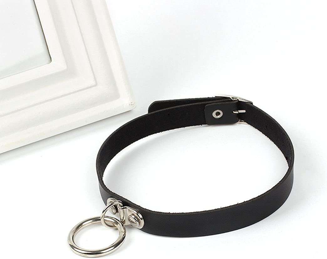 Shegirl Gothic Choker Necklace Black Geometric Leather Collar Necklace Fashion Punk Jewelry for Women (Ring) - Image 4