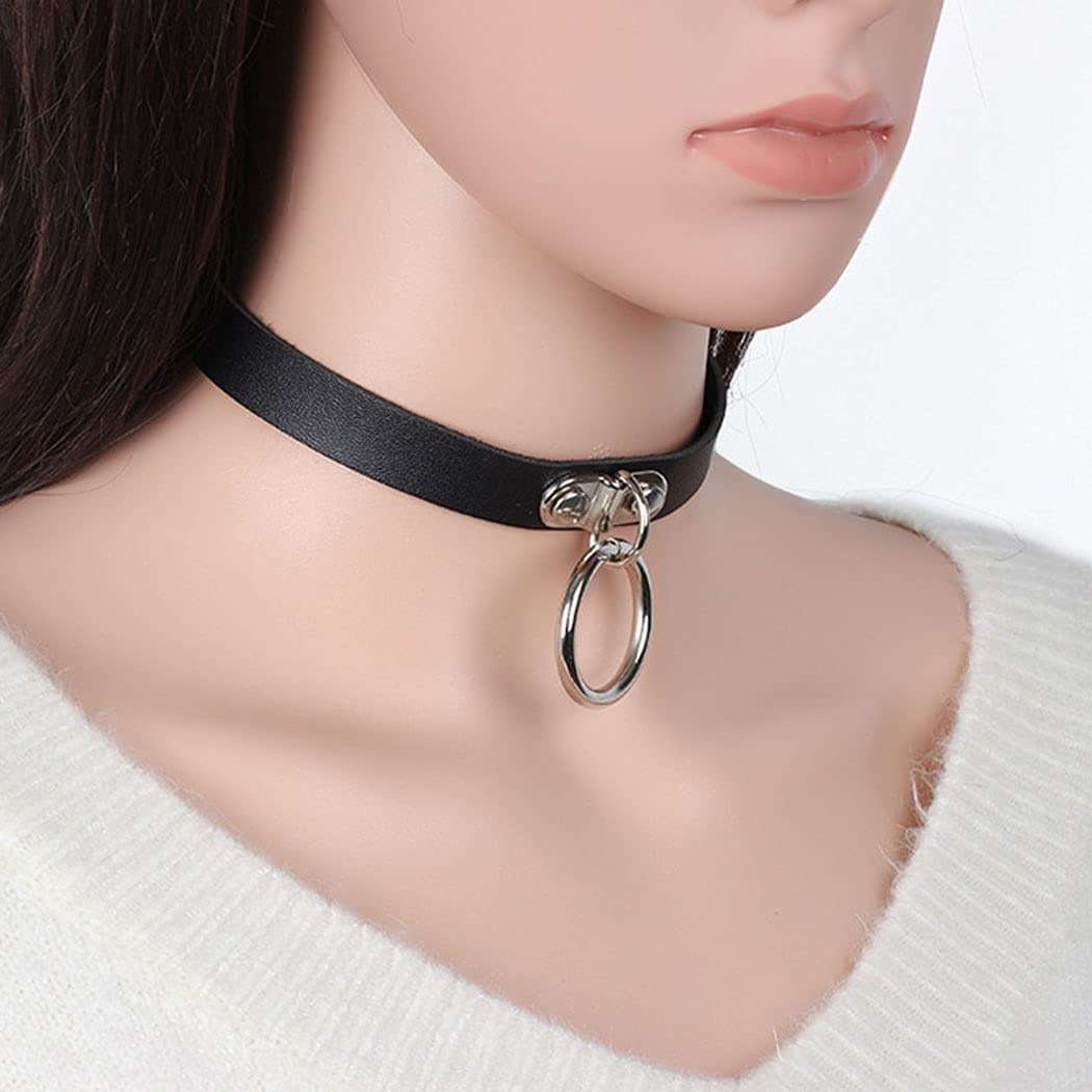 Shegirl Gothic Choker Necklace Black Geometric Leather Collar Necklace Fashion Punk Jewelry for Women (Ring) - Image 7