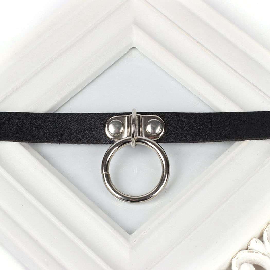 Shegirl Gothic Choker Necklace Black Geometric Leather Collar Necklace Fashion Punk Jewelry for Women (Ring) - Image 8