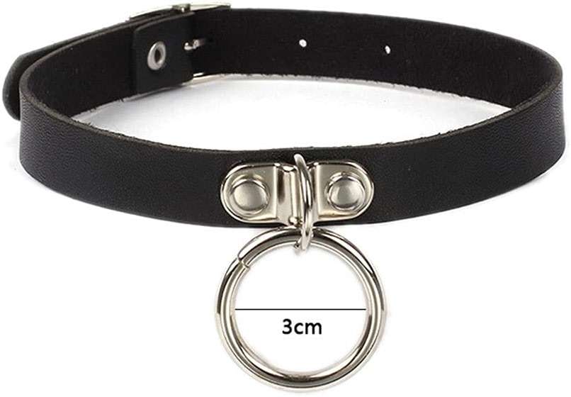 Shegirl Gothic Choker Necklace Black Geometric Leather Collar Necklace Fashion Punk Jewelry for Women (Ring) - Image 9
