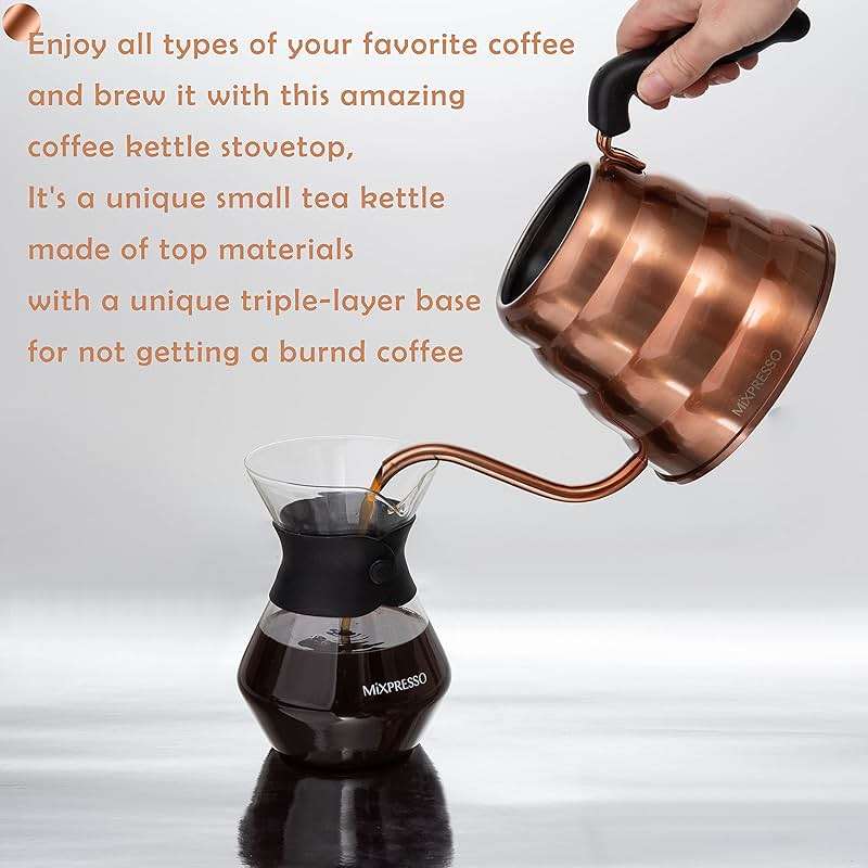 Mixpresso Gooseneck Pour Over Coffee Kettle, Barista Pour Control Design For Coffee & Tea High-Grade Stainless Steel 1.2 Liter (40 Oz) Drip Coffee Induction Cooker, Copper Stovetop Kettle - Image 5