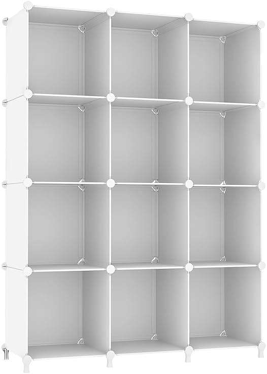 AWTATOS Cube Storage Organizer Storage 12 Cube Bookshelf DIY Plastic Closet Clothes Storage Shelves with Wooden Mallet, Stackable Storage Solution for Home, Bedroom, White - Image 1