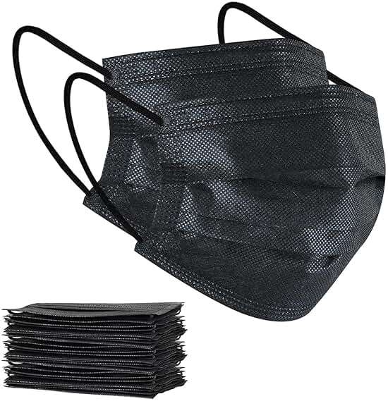 akgk 100Pcs Disposable Face Masks, Black Face Mask, 3 Ply Disposable Mask | Breathable Mask For Adults, Great For Outdoors, Home, Office, School - Image 8