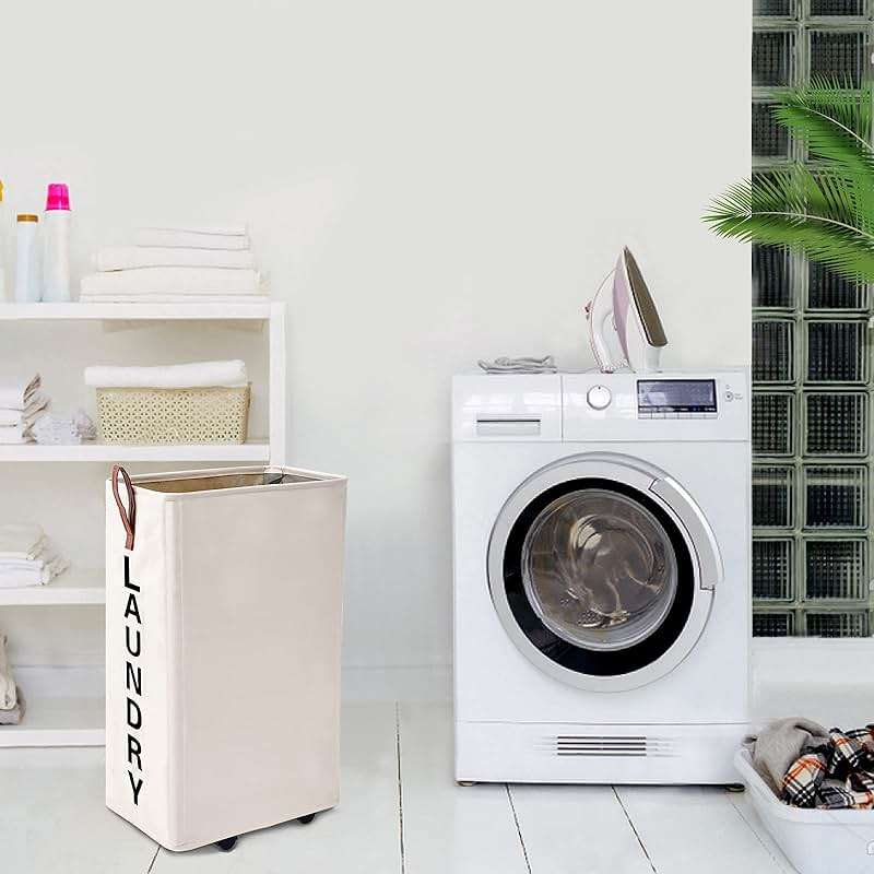 Homlikelan 70L Large Rolling Laundry Hamper - Tall Narrow Basket With Wheels, Slim Clothes Bin, 27.5" Beige - Image 6