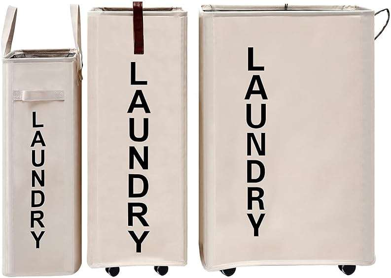Homlikelan 70L Large Rolling Laundry Hamper - Tall Narrow Basket With Wheels, Slim Clothes Bin, 27.5" Beige - Image 8
