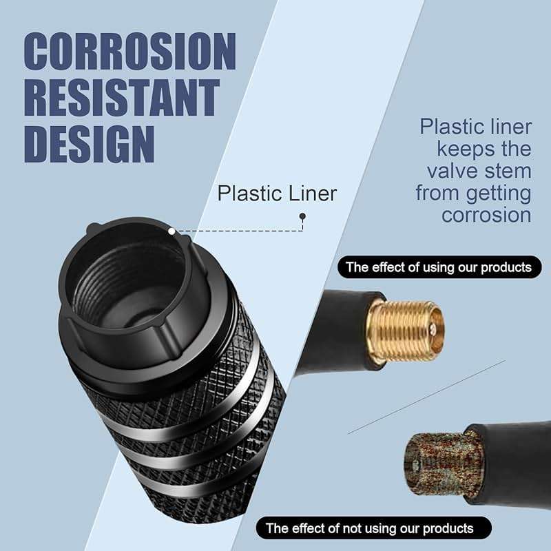 Tire Valve Stem Cap Cover - (12 Pack) Tire Air Cap Metal with Plastic Liner Corrosion Resistant Leak-Proof American Flag for Car Truck Motorcycle Bike Black - Image 2