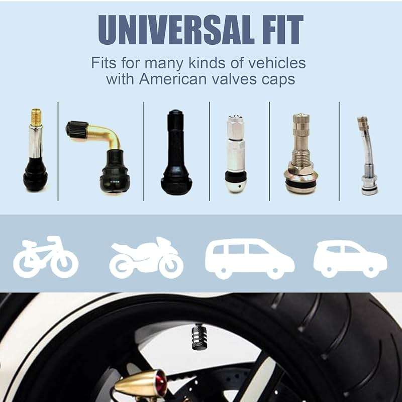 Tire Valve Stem Cap Cover - (12 Pack) Tire Air Cap Metal with Plastic Liner Corrosion Resistant Leak-Proof American Flag for Car Truck Motorcycle Bike Black - Image 5