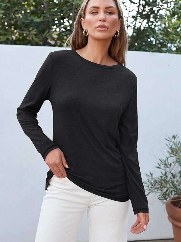 AUTOMET Women's Basic Long Sleeve Shirts Casual Crewneck Fall Winter Tops - Image 3