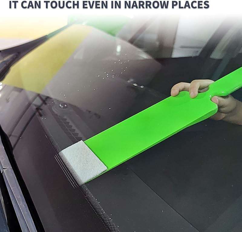 NEWISHTOOL Long Reach Auto Bulldozer Squeegee, Mini Paddle Scrubber for Window Tint Film Installing and Vehicle Windshield/Rear Window Glass Cleaning, 1 PC Bulldozer Tint Tool and 3 PCS Scrub Pads - Image 5