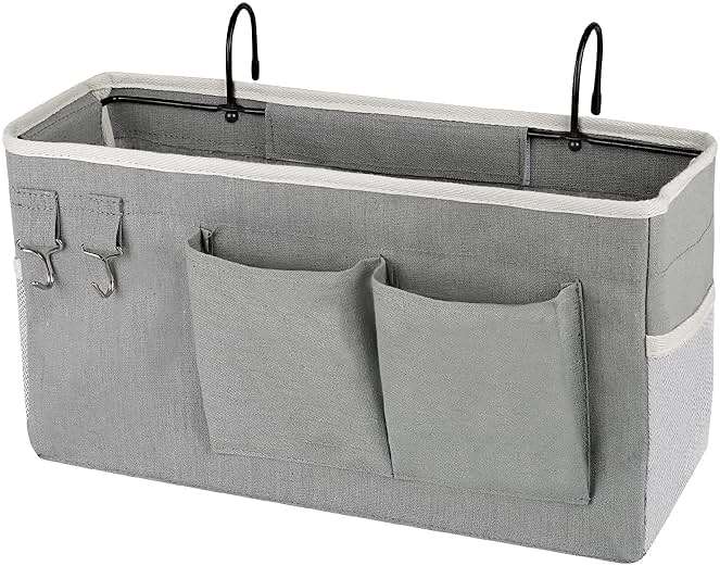 Ozzptuu Bedside Storage Caddy/Bedside Hanging Storage Bag for Headboards Bunk Beds Dorm Rooms Book Phone Magazine Holder (Grey) - Image 1
