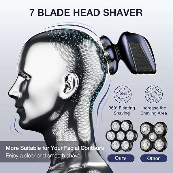 Wyklaus Head Shaver, Upgrade Head Shavers for Bald Men, Head Electric Razor with Nose Hair Trimmer, IPX6 Waterproof Wet/Dry Mens Grooming Kit, Anti-Pinch, LED Display, USB Rechargeable - Image 2