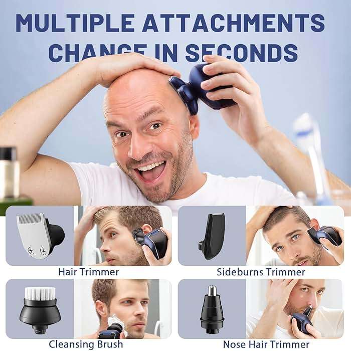 Wyklaus Head Shaver, Upgrade Head Shavers for Bald Men, Head Electric Razor with Nose Hair Trimmer, IPX6 Waterproof Wet/Dry Mens Grooming Kit, Anti-Pinch, LED Display, USB Rechargeable - Image 5