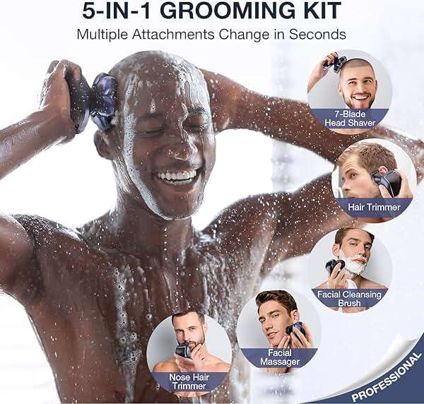 Wyklaus Head Shaver, Upgrade Head Shavers for Bald Men, Head Electric Razor with Nose Hair Trimmer, IPX6 Waterproof Wet/Dry Mens Grooming Kit, Anti-Pinch, LED Display, USB Rechargeable - Image 7