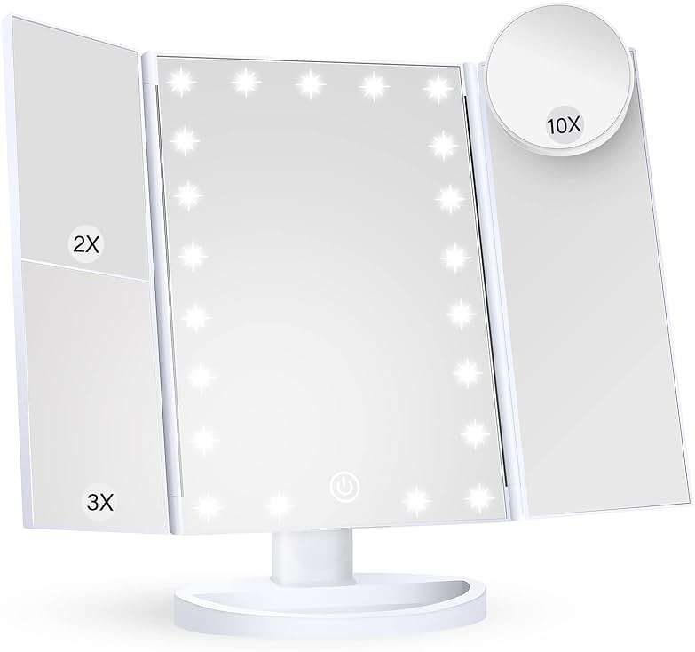 HUONUL Makeup Mirror, Vanity Mirror with Lights, 2X/3X/10X Magnification, Touch Control, Trifold, Dual Power Supply, Birthday Gifts for Women, Wife, Mom, Girls,Dorm Room Essentials - Image 1