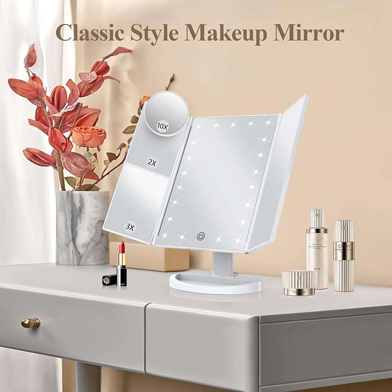 HUONUL Makeup Mirror, Vanity Mirror with Lights, 2X/3X/10X Magnification, Touch Control, Trifold, Dual Power Supply, Birthday Gifts for Women, Wife, Mom, Girls,Dorm Room Essentials - Image 2
