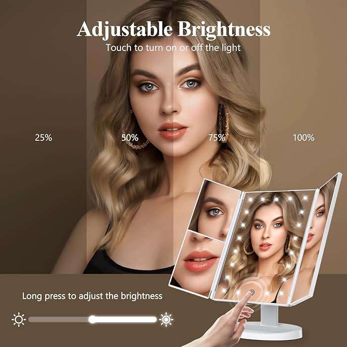 HUONUL Makeup Mirror, Vanity Mirror with Lights, 2X/3X/10X Magnification, Touch Control, Trifold, Dual Power Supply, Birthday Gifts for Women, Wife, Mom, Girls,Dorm Room Essentials - Image 3