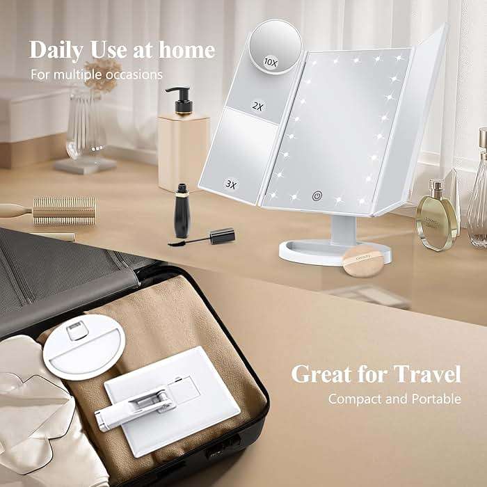 HUONUL Makeup Mirror, Vanity Mirror with Lights, 2X/3X/10X Magnification, Touch Control, Trifold, Dual Power Supply, Birthday Gifts for Women, Wife, Mom, Girls,Dorm Room Essentials - Image 5