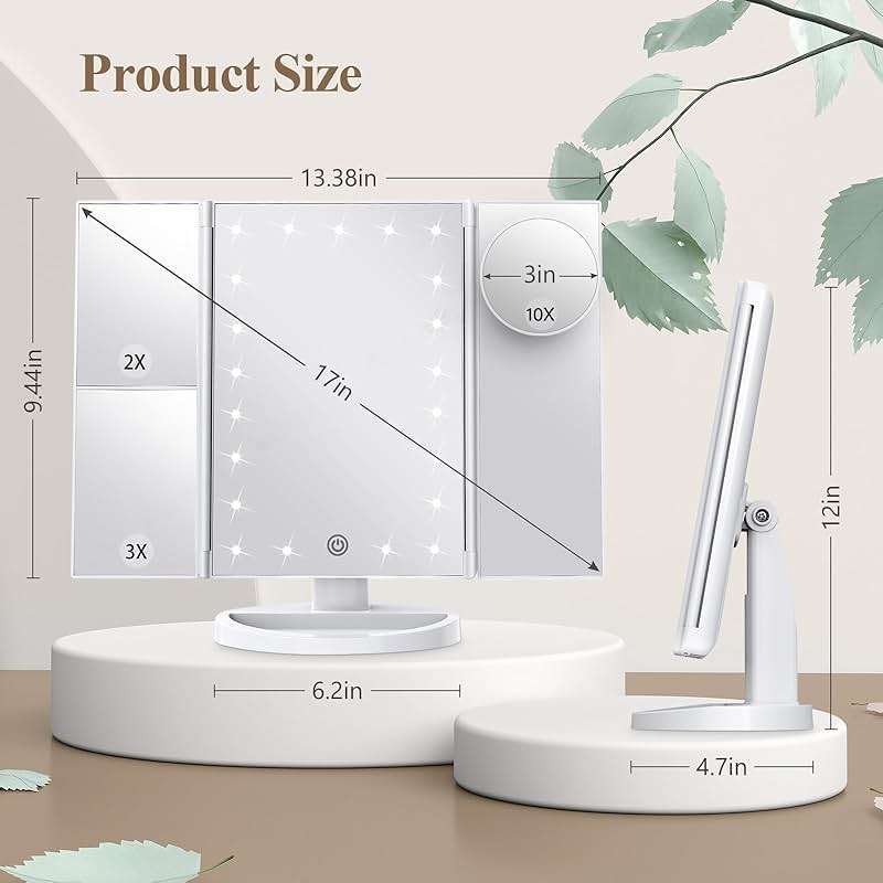 HUONUL Makeup Mirror, Vanity Mirror with Lights, 2X/3X/10X Magnification, Touch Control, Trifold, Dual Power Supply, Birthday Gifts for Women, Wife, Mom, Girls,Dorm Room Essentials - Image 6