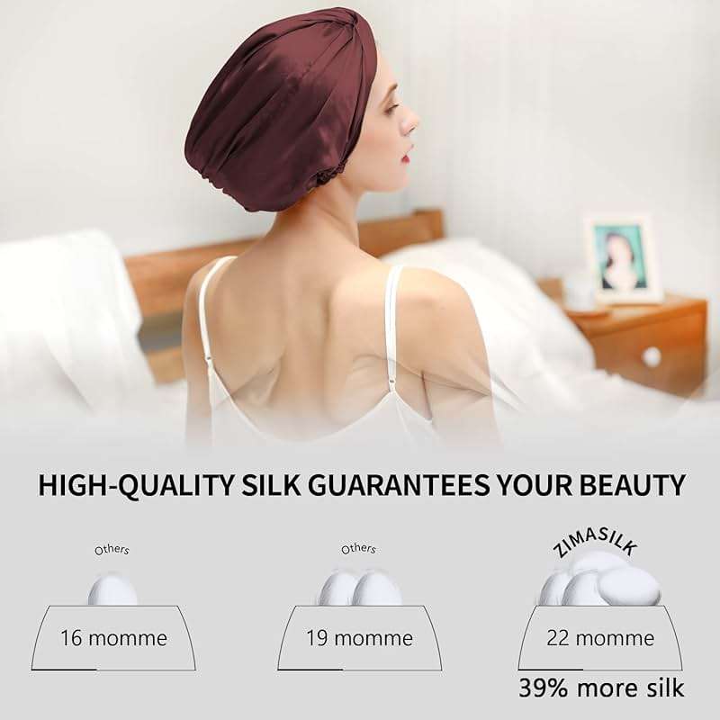 ZIMASILK 22 Momme 100% Mulberry Silk Bonnet for Sleeping & Women Hair Care, Highest Grade 6A Silk Hair wrap for Sleeping with Premium Elastic Stay On Head (1Pc, Burgundy) - Image 2