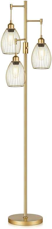 Dimmable Floor Lamp, Industrial Floor Lamps for Living Room, Gold Tree Lamp Standing Lamp Tall Lamps with 3 Elegant Teardrop Cage Head & 800 Lumens LED Bulbs for Living room Bedroom Office Dining Room - Image 9