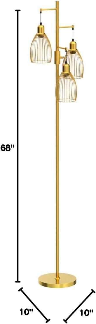 Dimmable Floor Lamp, Industrial Floor Lamps for Living Room, Gold Tree Lamp Standing Lamp Tall Lamps with 3 Elegant Teardrop Cage Head & 800 Lumens LED Bulbs for Living room Bedroom Office Dining Room - Image 10