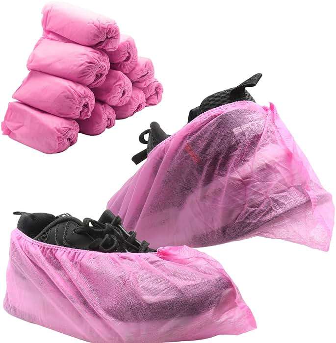 Piutouyar Shoe Covers Disposable Non-slip for Indoors 100 Pack (50 Pairs) Shoe & Boot Covers Disposable Booties Shoe Covers, One Size Fits All, Pink - Image 1