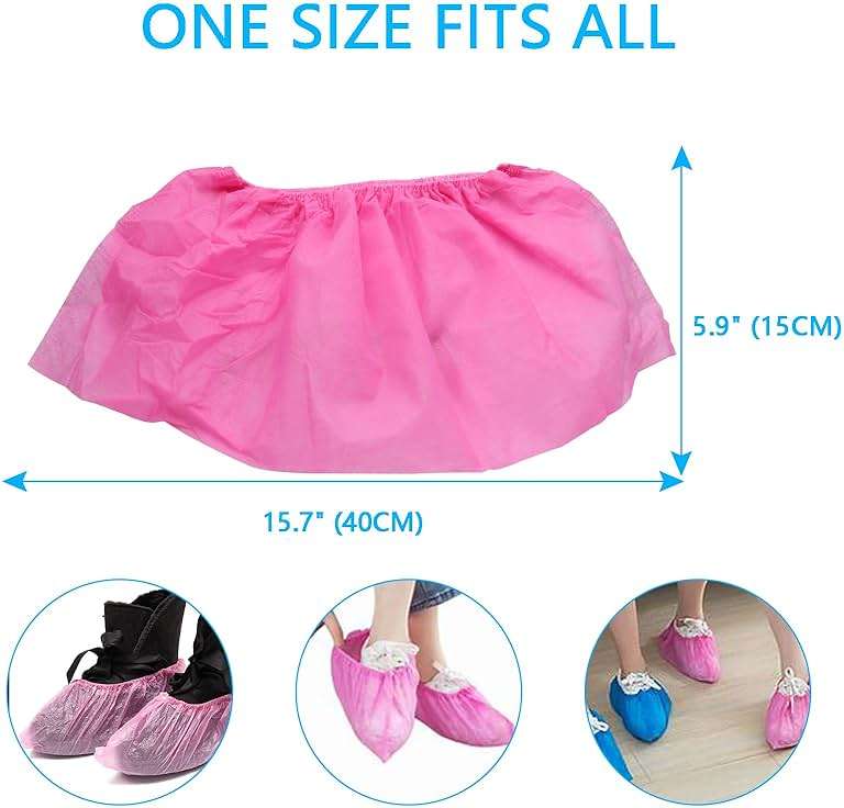 Piutouyar Shoe Covers Disposable Non-slip for Indoors 100 Pack (50 Pairs) Shoe & Boot Covers Disposable Booties Shoe Covers, One Size Fits All, Pink - Image 2