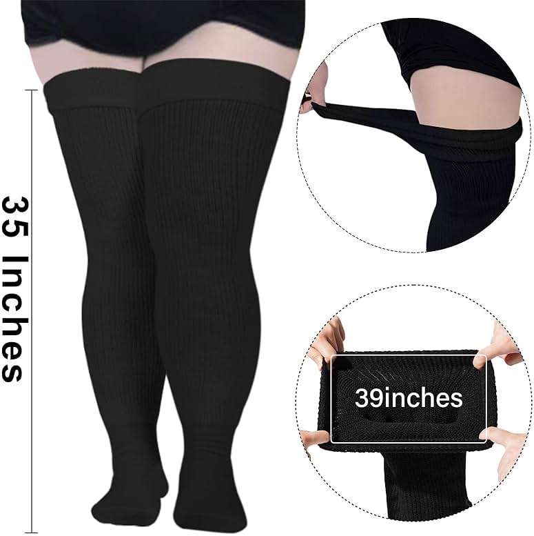 Moon Wood Plus Size Womens Thigh High Socks for Thick Thighs- Extra Long Thick Over the Knee Stockings- Leg Warmers Socks - Image 2
