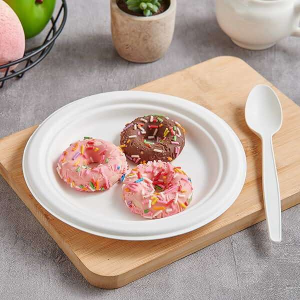 ECOLipak 6.85 Inch Compostable Dessert Paper Plates, 150 Pack Disposable Biodegradable Heavy Duty Eco-friendly Sugarcane Bagasse Halloween Plates for Party - Image 5