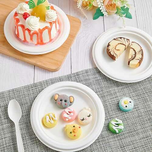 ECOLipak 6.85 Inch Compostable Dessert Paper Plates, 150 Pack Disposable Biodegradable Heavy Duty Eco-friendly Sugarcane Bagasse Halloween Plates for Party - Image 6