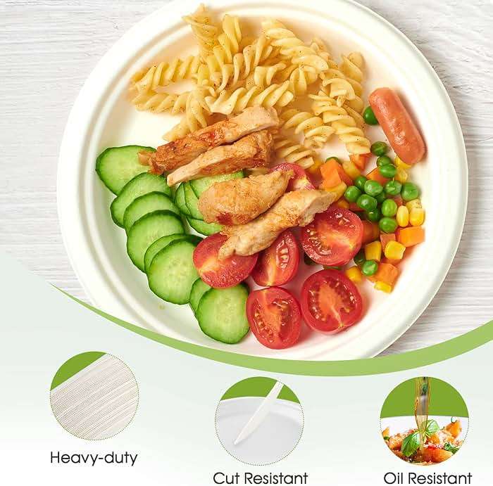 ECOLipak 100% Compostable 10 Inch Heavy Duty Paper Plates, 150 Pack Disposable Biodegradable Eco-friendly Sugarcane Bagasse Plates for Dinner Party(White) - Image 4