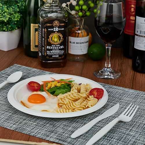 ECOLipak 100% Compostable 10 Inch Heavy Duty Paper Plates, 150 Pack Disposable Biodegradable Eco-friendly Sugarcane Bagasse Plates for Dinner Party(White) - Image 5