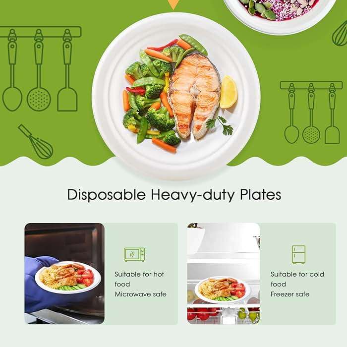 ECOLipak 100% Compostable 10 Inch Heavy Duty Paper Plates, 150 Pack Disposable Biodegradable Eco-friendly Sugarcane Bagasse Plates for Dinner Party(White) - Image 6