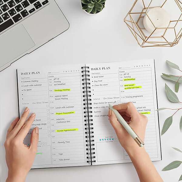 Daily Planner Undated, Asten To Do List Notebook Hourly Schedules Spiral Appointment Planner for Men and Women,PVC Hardcover,Elastic Closure, Inner Pocket 8.3" x 5.8" (Black) - Image 2