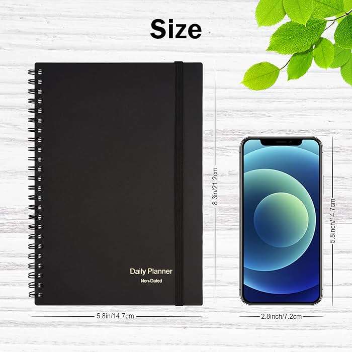 Daily Planner Undated, Asten To Do List Notebook Hourly Schedules Spiral Appointment Planner for Men and Women,PVC Hardcover,Elastic Closure, Inner Pocket 8.3" x 5.8" (Black) - Image 3