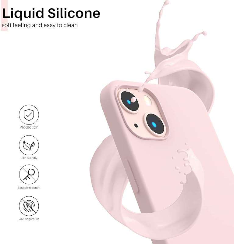 ORNARTO Compatible with iPhone 13 Case 6.1, Slim Liquid Silicone 3 Layers Full Covered Soft Gel Rubber Phone Case Protective Cover 6.1 Inch-Chalk Pink - Image 3