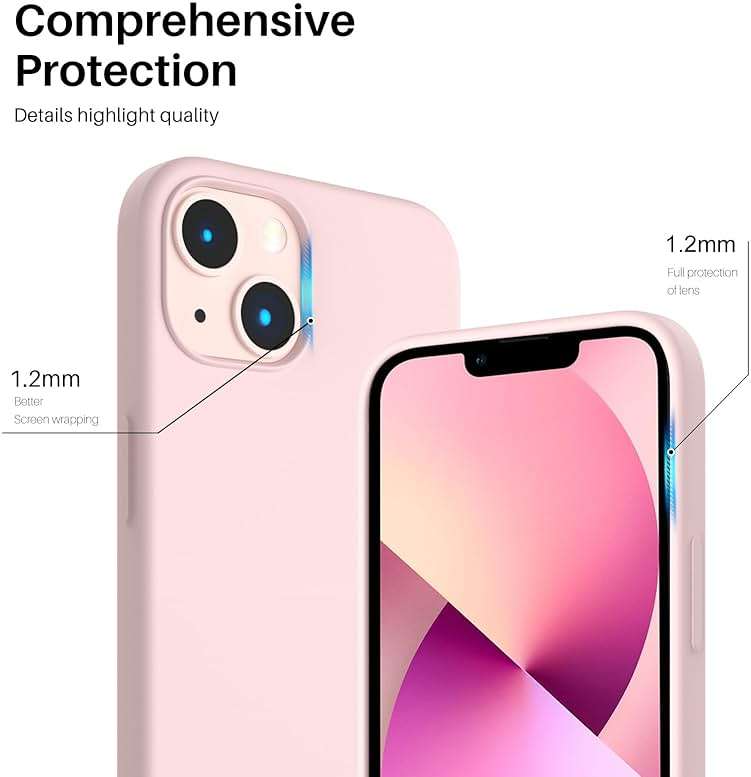 ORNARTO Compatible with iPhone 13 Case 6.1, Slim Liquid Silicone 3 Layers Full Covered Soft Gel Rubber Phone Case Protective Cover 6.1 Inch-Chalk Pink - Image 4