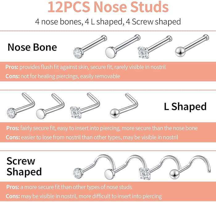 Surgical Steel Nose Piercing Jewelry - 20G & 18G Nose Rings & Studs, Hoops 8mm-12mm, CZ Diamond 1.5mm-3mm, L-Shaped & Hoop Styles for Women & Men - Image 4