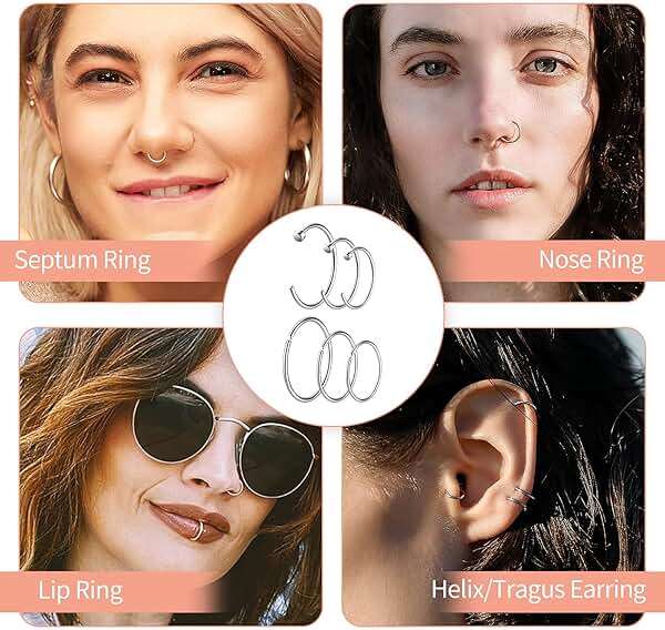 Surgical Steel Nose Piercing Jewelry - 20G & 18G Nose Rings & Studs, Hoops 8mm-12mm, CZ Diamond 1.5mm-3mm, L-Shaped & Hoop Styles for Women & Men - Image 7