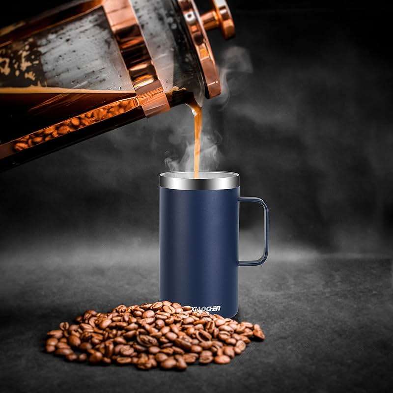 KXIAOCHEN 20oz Insulated Coffee Mug with Lid, Stainless Steel Coffee Cup, Double Wall Vacuum Coffee Tumbler with Handle, Premium Thermal Travel Coffee Mug (Navy Blue) - Image 2